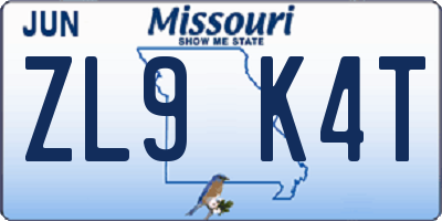 MO license plate ZL9K4T