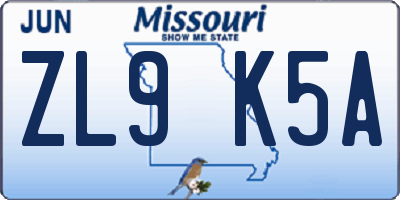 MO license plate ZL9K5A