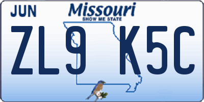 MO license plate ZL9K5C