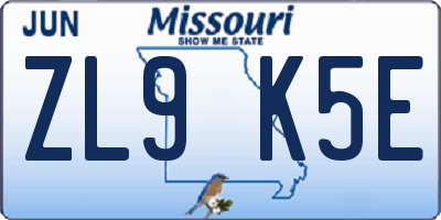 MO license plate ZL9K5E