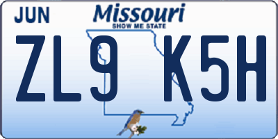 MO license plate ZL9K5H
