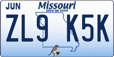 MO license plate ZL9K5K