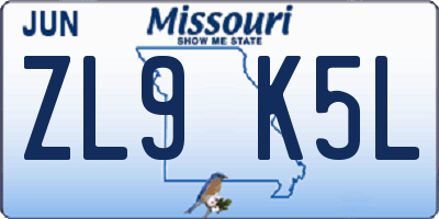 MO license plate ZL9K5L
