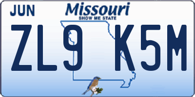 MO license plate ZL9K5M