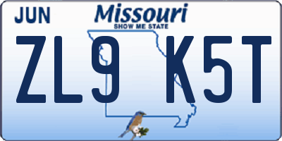 MO license plate ZL9K5T