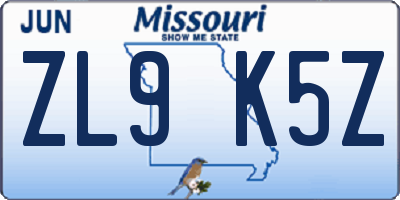 MO license plate ZL9K5Z