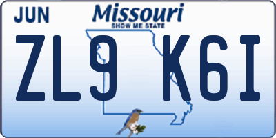 MO license plate ZL9K6I
