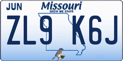 MO license plate ZL9K6J