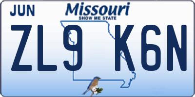 MO license plate ZL9K6N