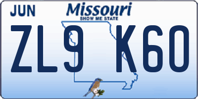 MO license plate ZL9K6O