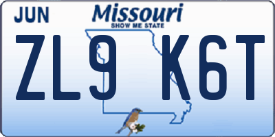 MO license plate ZL9K6T