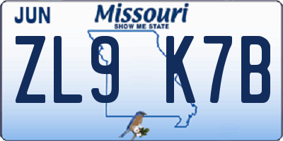 MO license plate ZL9K7B