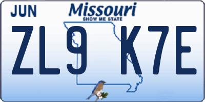 MO license plate ZL9K7E