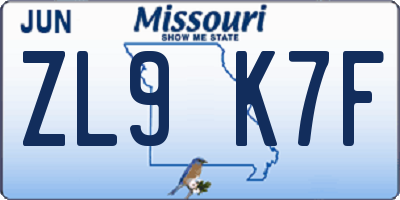 MO license plate ZL9K7F