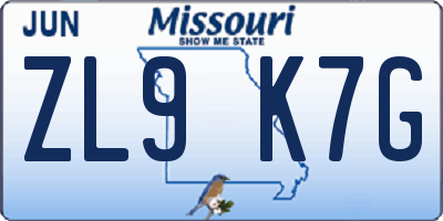 MO license plate ZL9K7G