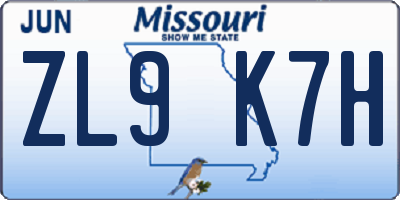 MO license plate ZL9K7H