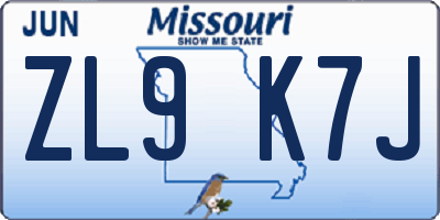 MO license plate ZL9K7J