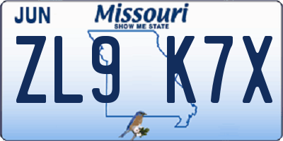 MO license plate ZL9K7X