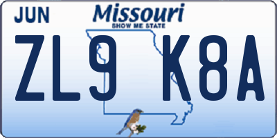 MO license plate ZL9K8A