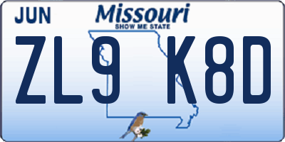 MO license plate ZL9K8D