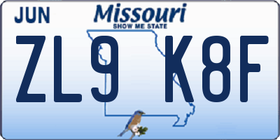 MO license plate ZL9K8F