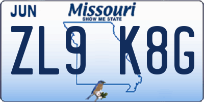 MO license plate ZL9K8G