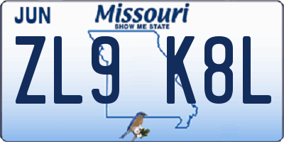 MO license plate ZL9K8L