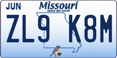 MO license plate ZL9K8M