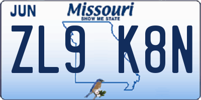 MO license plate ZL9K8N
