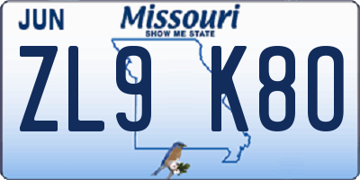 MO license plate ZL9K8O