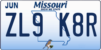 MO license plate ZL9K8R