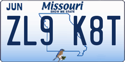 MO license plate ZL9K8T