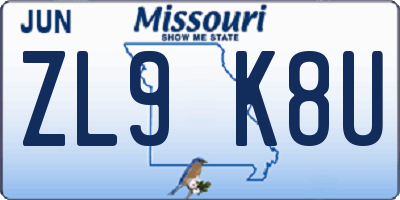 MO license plate ZL9K8U