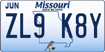 MO license plate ZL9K8Y