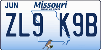 MO license plate ZL9K9B
