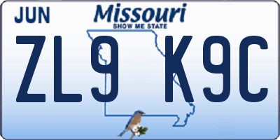 MO license plate ZL9K9C
