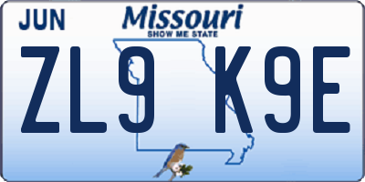 MO license plate ZL9K9E