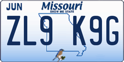 MO license plate ZL9K9G