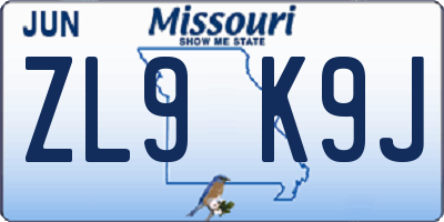 MO license plate ZL9K9J