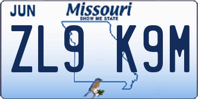 MO license plate ZL9K9M