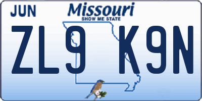 MO license plate ZL9K9N