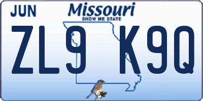 MO license plate ZL9K9Q