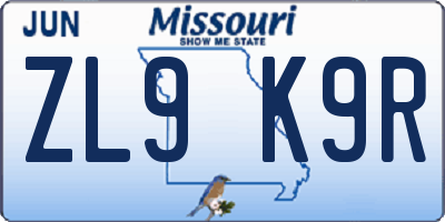 MO license plate ZL9K9R