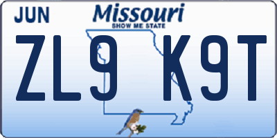MO license plate ZL9K9T