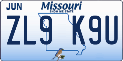 MO license plate ZL9K9U