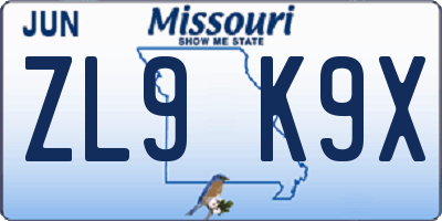 MO license plate ZL9K9X