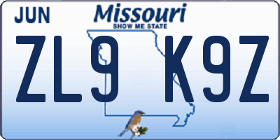 MO license plate ZL9K9Z
