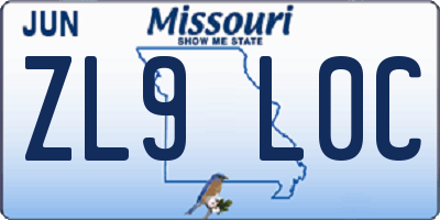 MO license plate ZL9L0C
