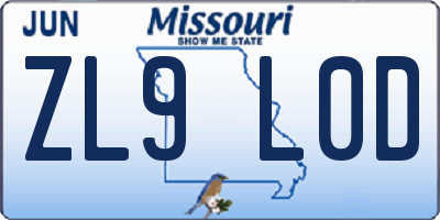 MO license plate ZL9L0D