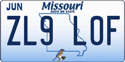 MO license plate ZL9L0F